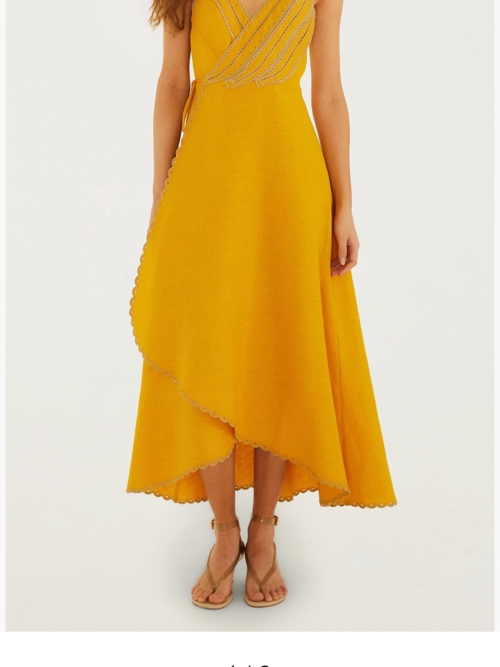 FARM Rio Yellow Scalloped Wrap Midi Skirt